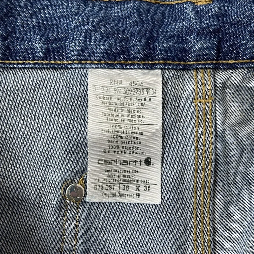 Carhartt Jeans Mens 36x36 Blue B73DST Loose Double Knee Dungaree Workwear NEW - Picture 7 of 10
